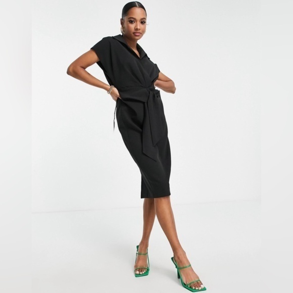 ASOS DESIGN Petite Collared Wrap Front Midi Dress Size 2 P